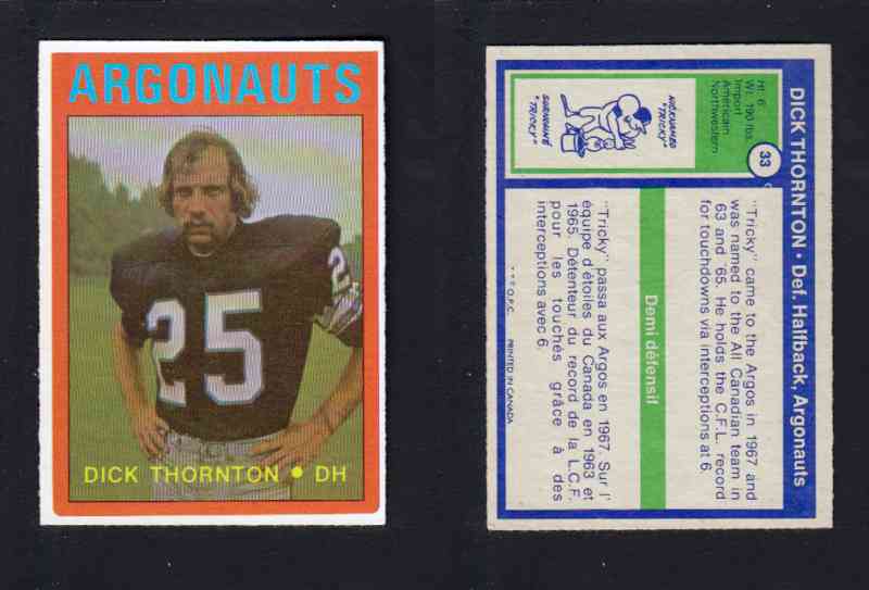 1972 CFL O-PEE-CHEE FOOTBALL CARD #33 D. THORNTON photo
