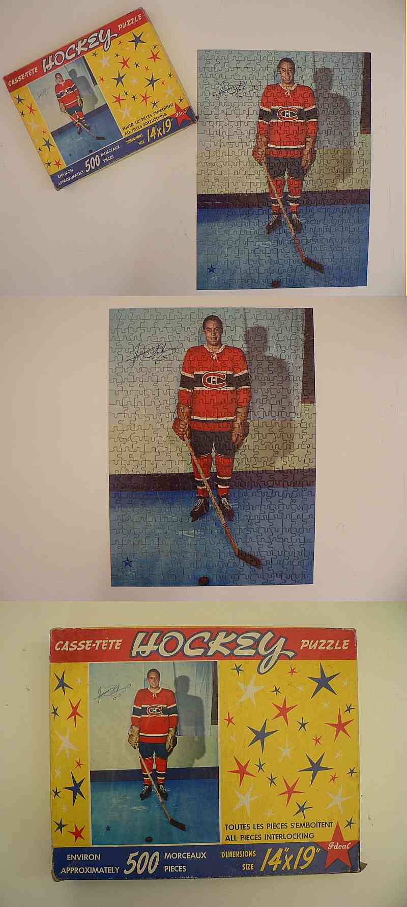 1950'S IDEAL MONTREAL CANADIENS JEAN BELIVEAU PUZZLE & BOX photo