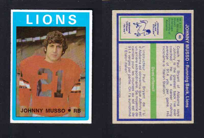 1972 CFL O-PEE-CHEE FOOTBALL CARD #46 J. MUSSO photo