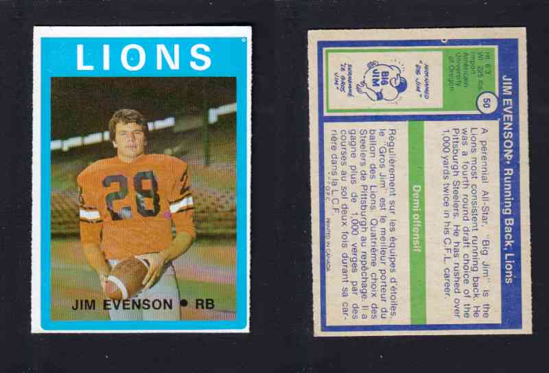1972 CFL O-PEE-CHEE FOOTBALL CARD #50 J. EVENSON photo