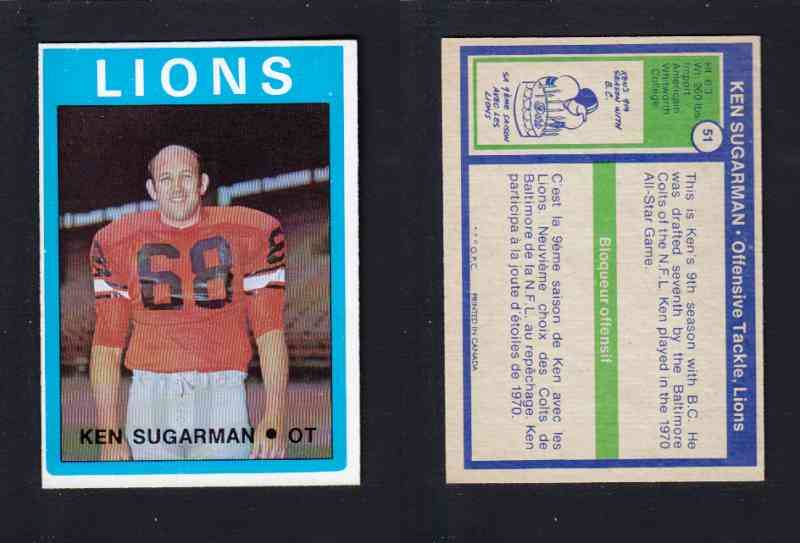 1972 CFL O-PEE-CHEE FOOTBALL CARD #51 K. SUGARMAN photo
