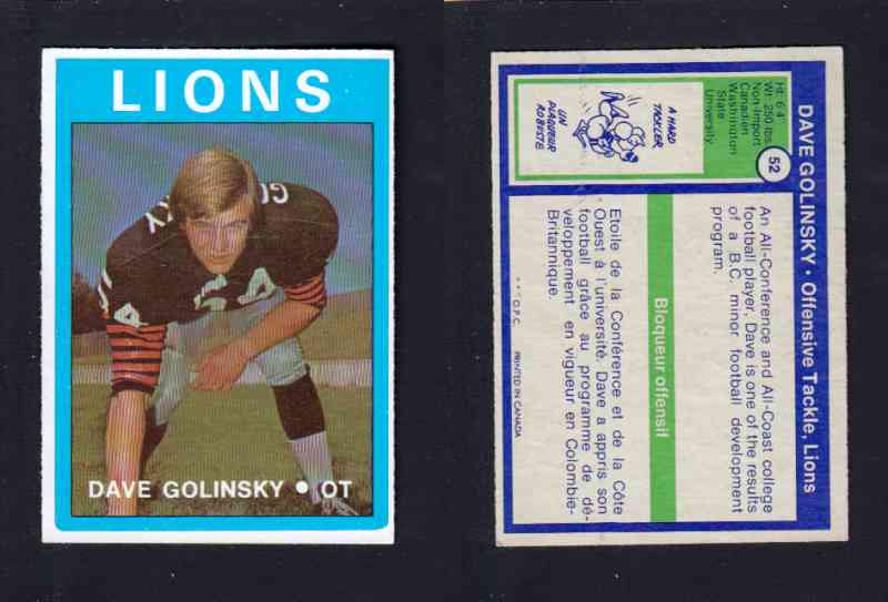 1972 CFL O-PEE-CHEE FOOTBALL CARD #52 D. GOLINSKY photo