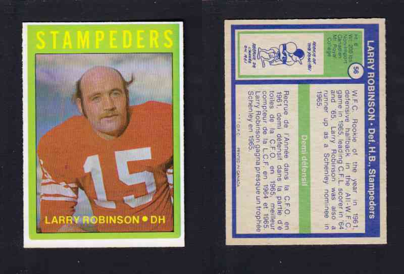 1972 CFL O-PEE-CHEE FOOTBALL CARD #56 L. ROBINSON photo