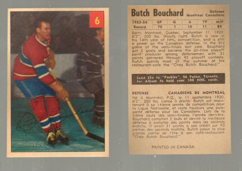 1954-55 PARKHURST HOCKEY CARD #6 B. BOUCHARD photo