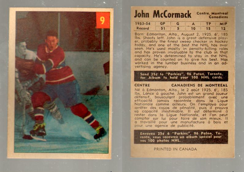 1954-55 PARKHURST HOCKEY CARD #9 J. McCORMACK photo