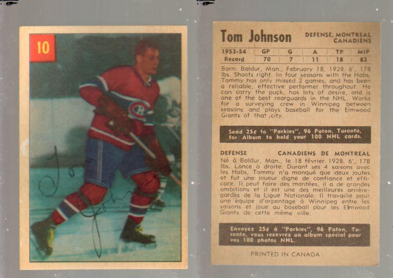 1954-55 PARKHURST HOCKEY CARD #10 T. JOHNSON photo