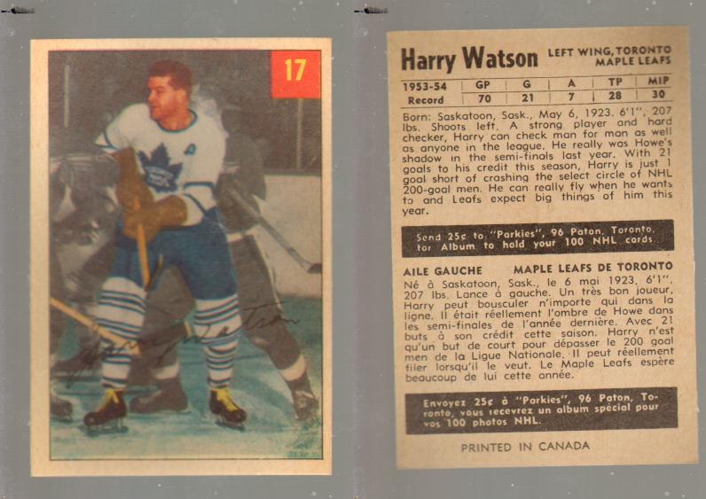 1954-55 PARKHURST HOCKEY CARD #17 H. WATSON photo