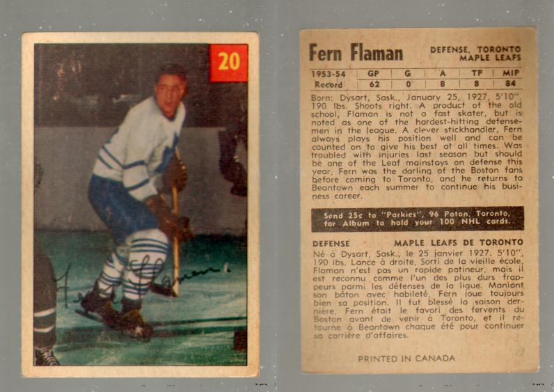 1954-55 PARKHURST HOCKEY CARD #20 F. FLAMAN photo