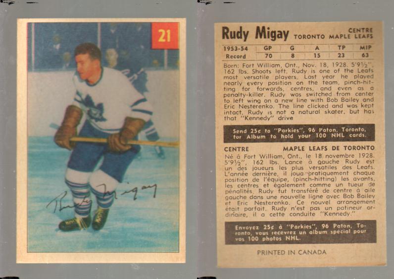 1954-55 PARKHURST HOCKEY CARD #21 R. MIGAY photo