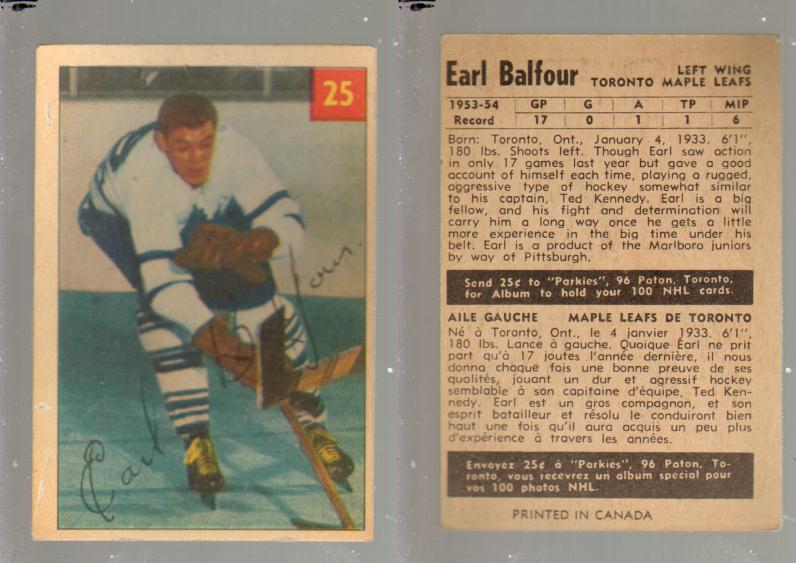 1954-55 PARKHURST HOCKEY CARD #25 E. BALFOUR photo