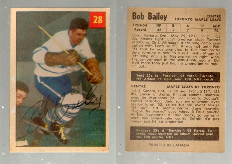 1954-55 PARKHURST HOCKEY CARD #28 B. BAILEY photo