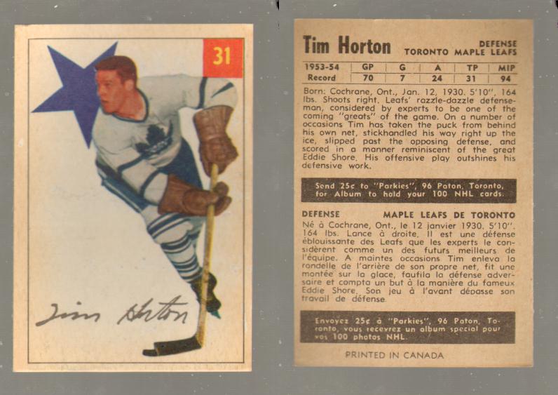 1954-55 PARKHURST HOCKEY CARD #31 T. HORTON photo