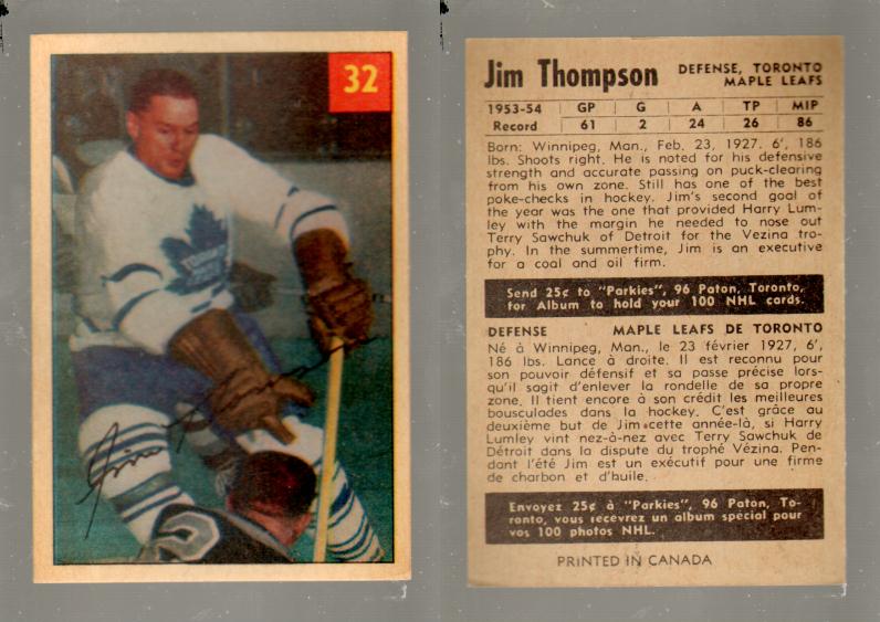 1954-55 PARKHURST HOCKEY CARD #32 J. THOMPSON photo