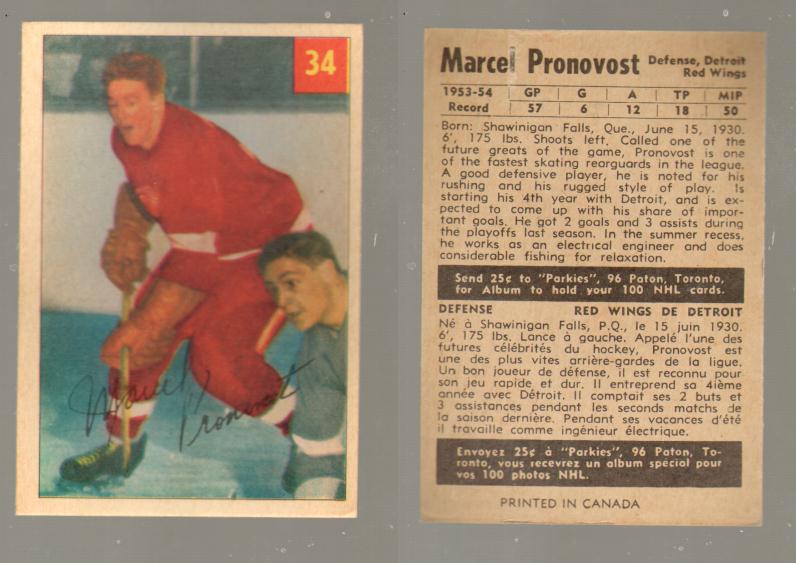 1954-55 PARKHURST HOCKEY CARD #34 M. PRONOVOST photo