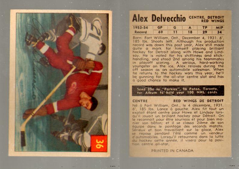 1954-55 PARKHURST HOCKEY CARD #36 A. DELVECCHIO photo