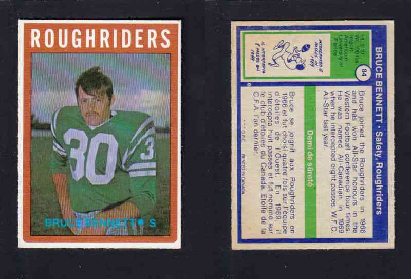 1972 CFL O-PEE-CHEE FOOTBALL CARD #84 B. BENNETT photo