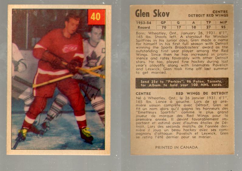 1954-55 PARKHURST HOCKEY CARD #40 G. SKOV photo