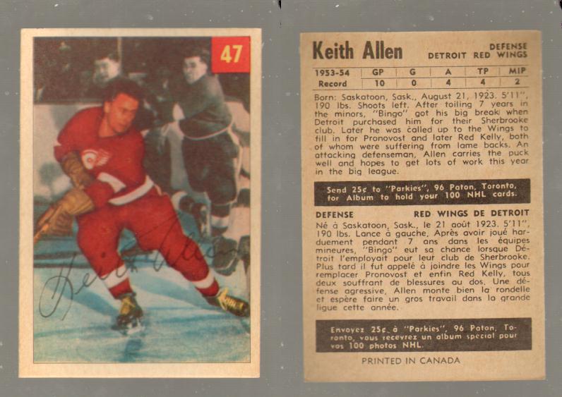 1954-55 PARKHURST HOCKEY CARD #47 K. ALLEN photo