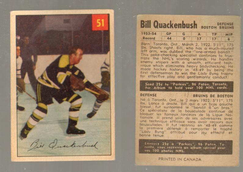 1954-55 PARKHURST HOCKEY CARD #51 B. QUACKENBUSH photo