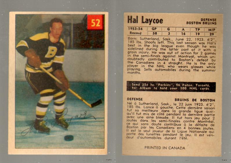 1954-55 PARKHURST HOCKEY CARD #52 H. LAYCOE photo