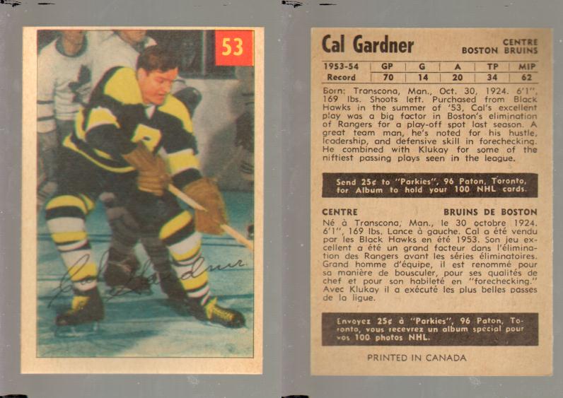 1954-55 PARKHURST HOCKEY CARD #53 C. GARDNER photo