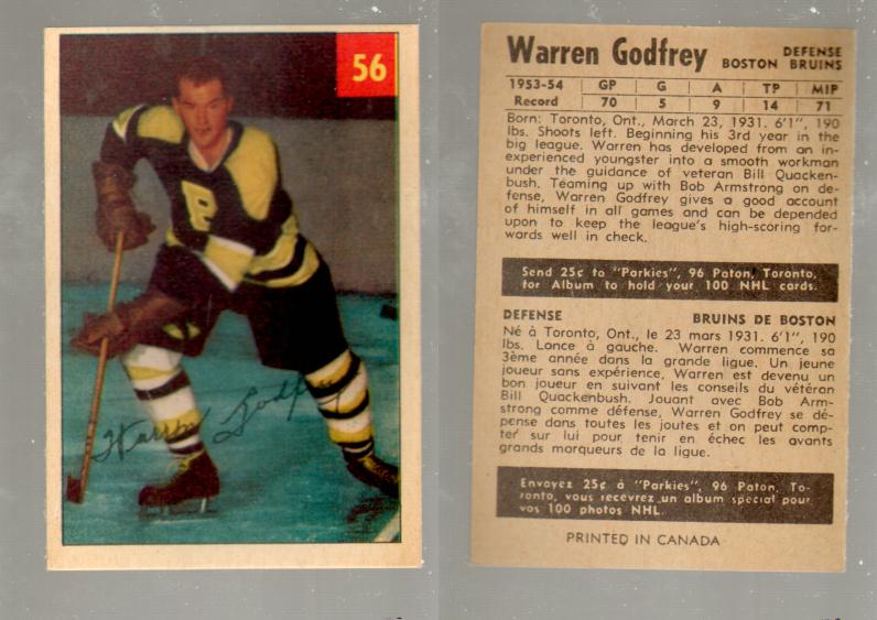 1954-55 PARKHURST HOCKEY CARD #56 W. GODFREY photo