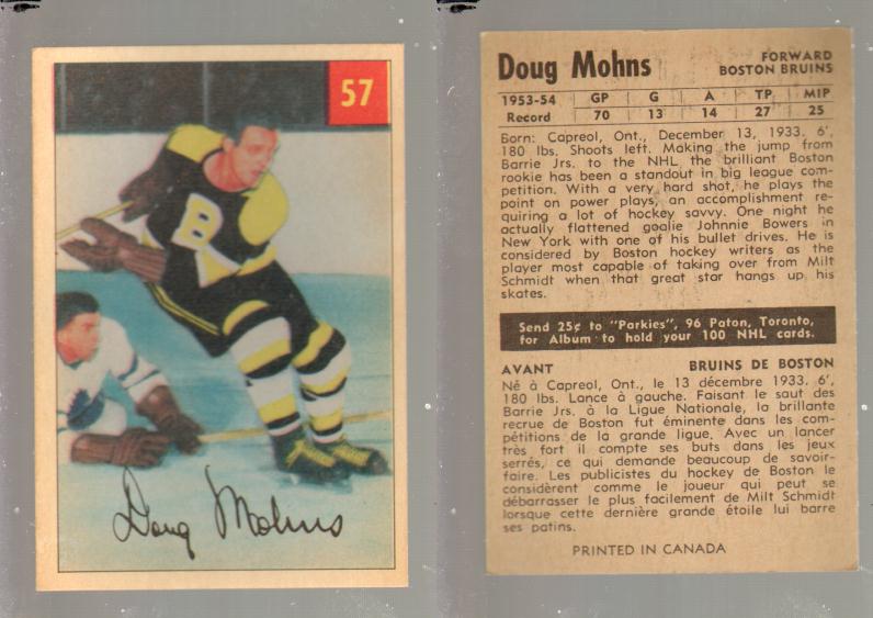 1954-55 PARKHURST HOCKEY CARD #57 D. MOHNS photo