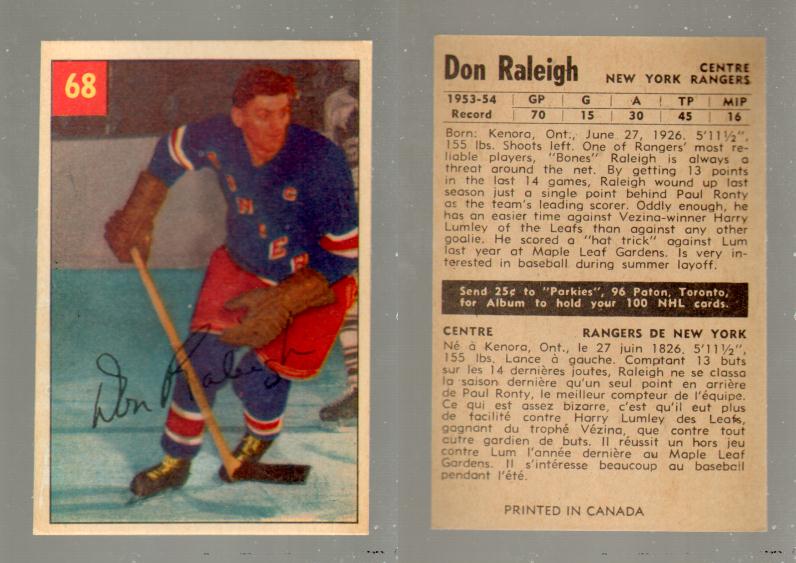 1954-55 PARKHURST HOCKEY CARD #68 D. RALEIGH photo