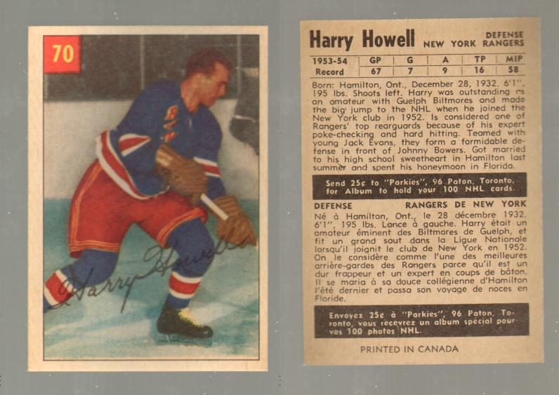 1954-55 PARKHURST HOCKEY CARD #70 H. HOWELL photo