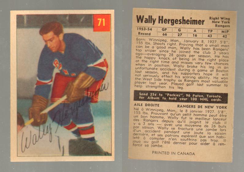 1954-55 PARKHURST HOCKEY CARD #71 W. HERGESHEIMER photo