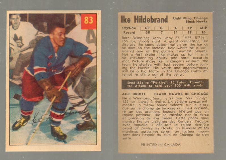 1954-55 PARKHURST HOCKEY CARD #83 I. HILDEBRAND photo