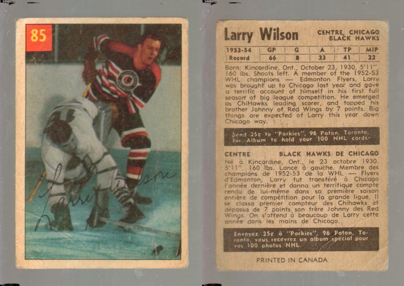 1954-55 PARKHURST HOCKEY CARD #85 L. WILSON photo