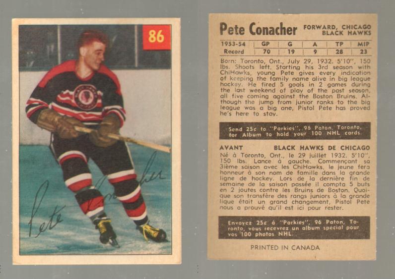 1954-55 PARKHURST HOCKEY CARD #86 P. CONACHER photo