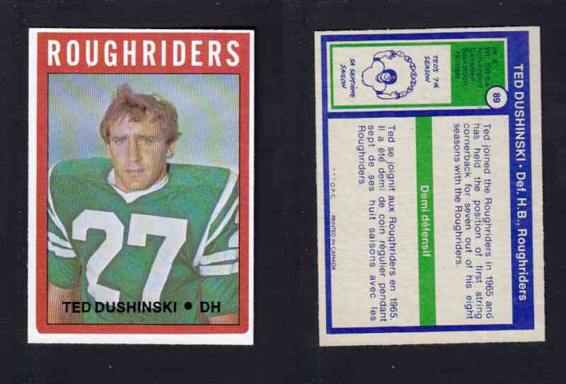 1972 CFL O-PEE-CHEE FOOTBALL CARD #89 T. DUSHINSKI photo