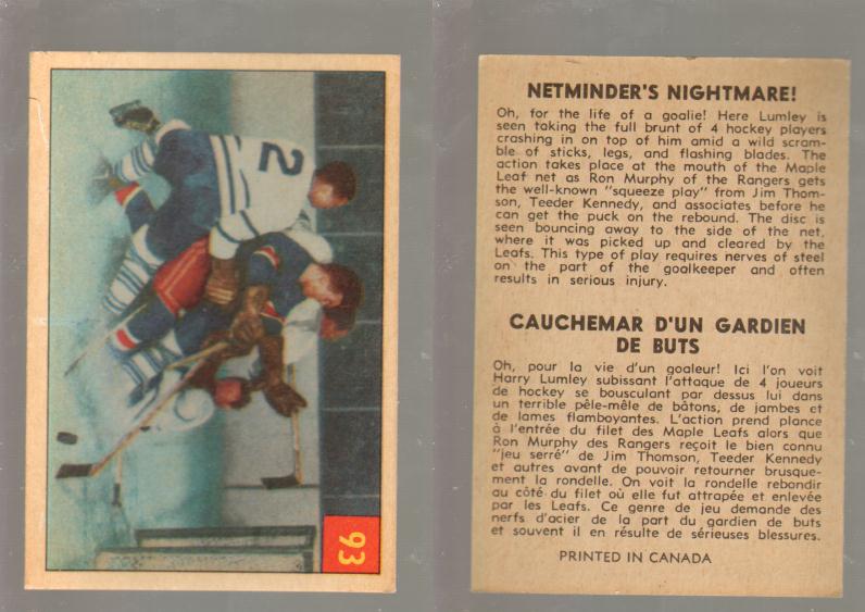 1954-55 PARKHURST HOCKEY CARD #93 NETMINDER'S HIGHTMARE! photo