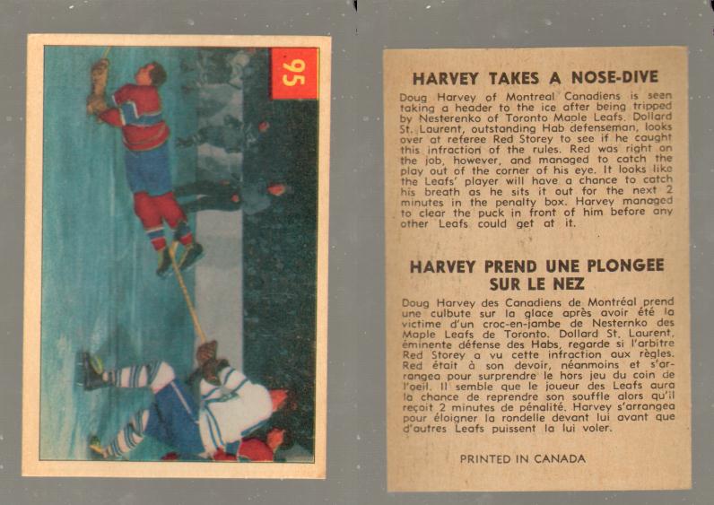 1954-55 PARKHURST HOCKEY CARD #95 HARVEY TAKES A NOSE-DIVE photo