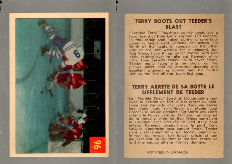 1954-55 PARKHURST HOCKEY CARD #96 TERRY BOOTS OUT TEEDER' BLAST photo