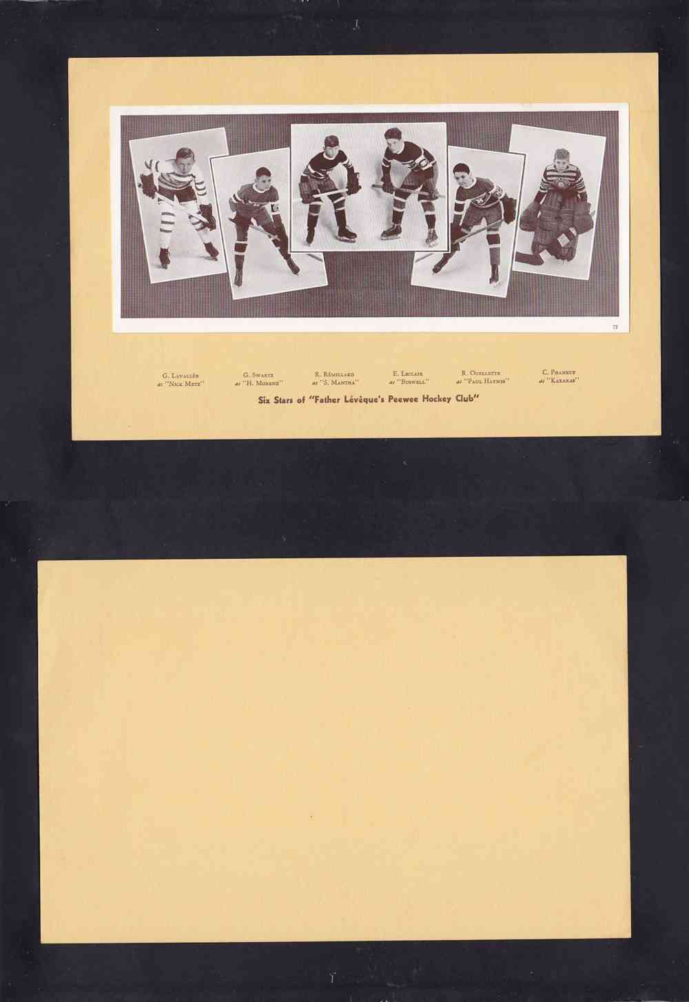 1935-40 CROWN BRAND PHOTO  #72 SIX STARS OF ``FATHER LEVEQUE'S PEEWEE HOCKEY CLUB`` photo