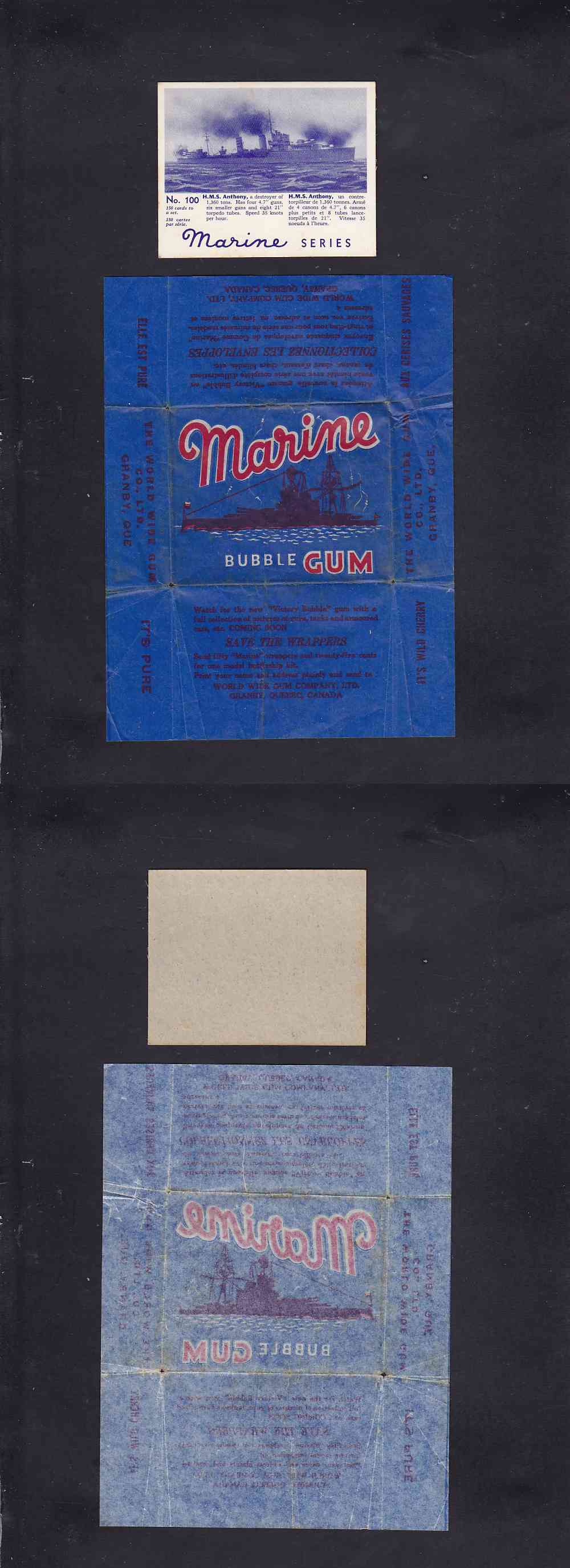 1944 WORLD WIDE GUM CANADA MARINE SERIES WRAPPER + CARD photo
