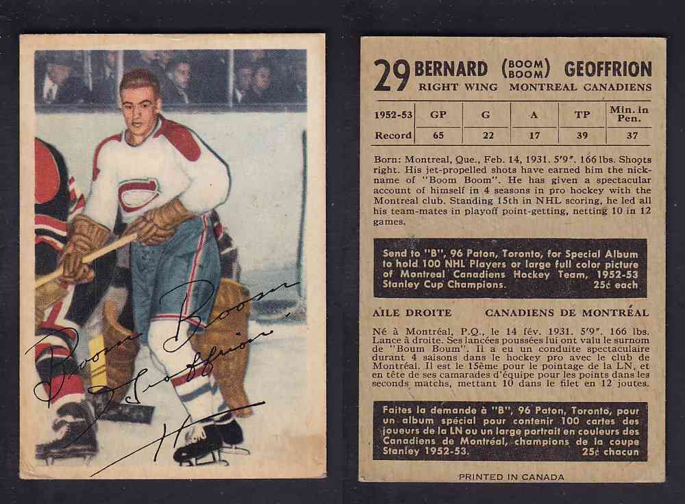 1953-54 PARKHURST HOCKEY CARD #29 B. GEOFFRION photo