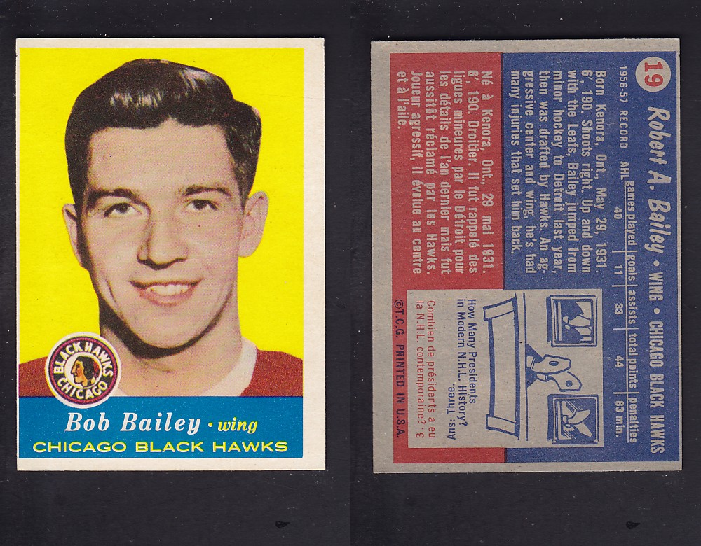 1957-58 TOPPS HOCKEY CARD #19 R. BAILEY photo