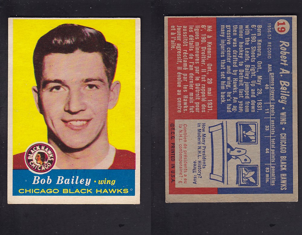 1957-58 TOPPS HOCKEY CARD #19 R. BAILEY photo