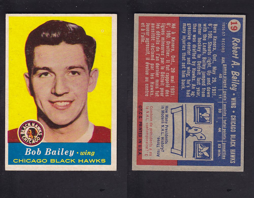 1957-58 TOPPS HOCKEY CARD #19 R. BAILEY photo