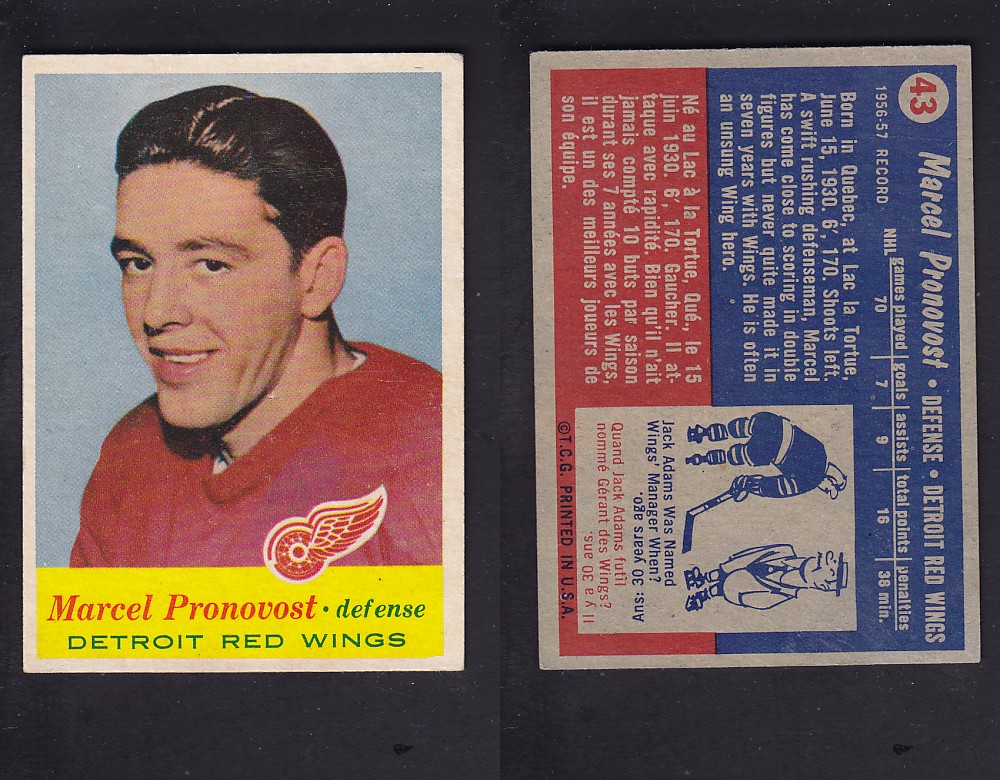 1957-58 TOPPS HOCKEY CARD #43 M. PRONOVOST photo