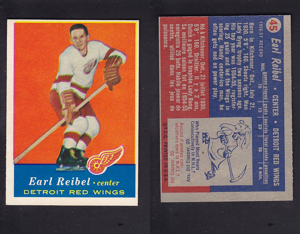 1957-58 TOPPS HOCKEY CARD #45 E. REIBEL photo