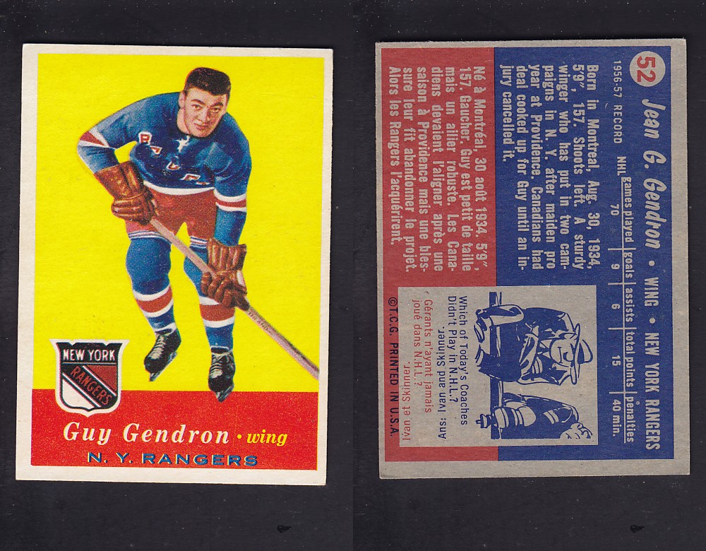 1957-58 TOPPS HOCKEY CARD #52 J.-G. GENDRON photo