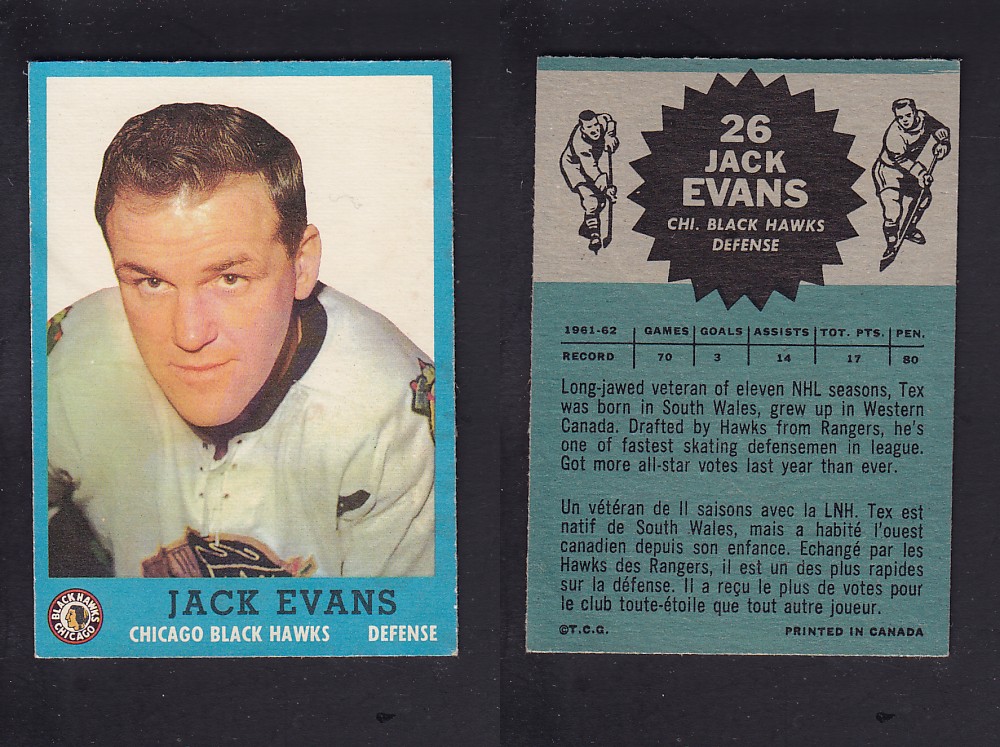 1962-63 TOPPS HOCKEY CARD  # 26 J. EVANS photo