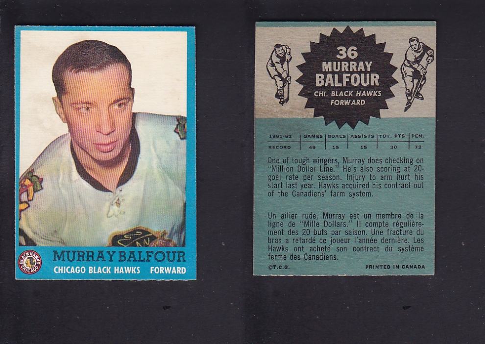 1962-63 TOPPS HOCKEY CARD  # 36 M. BALFOUR photo