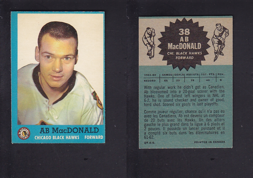 1962-63 TOPPS HOCKEY CARD  # 38 A. MACDONALD photo