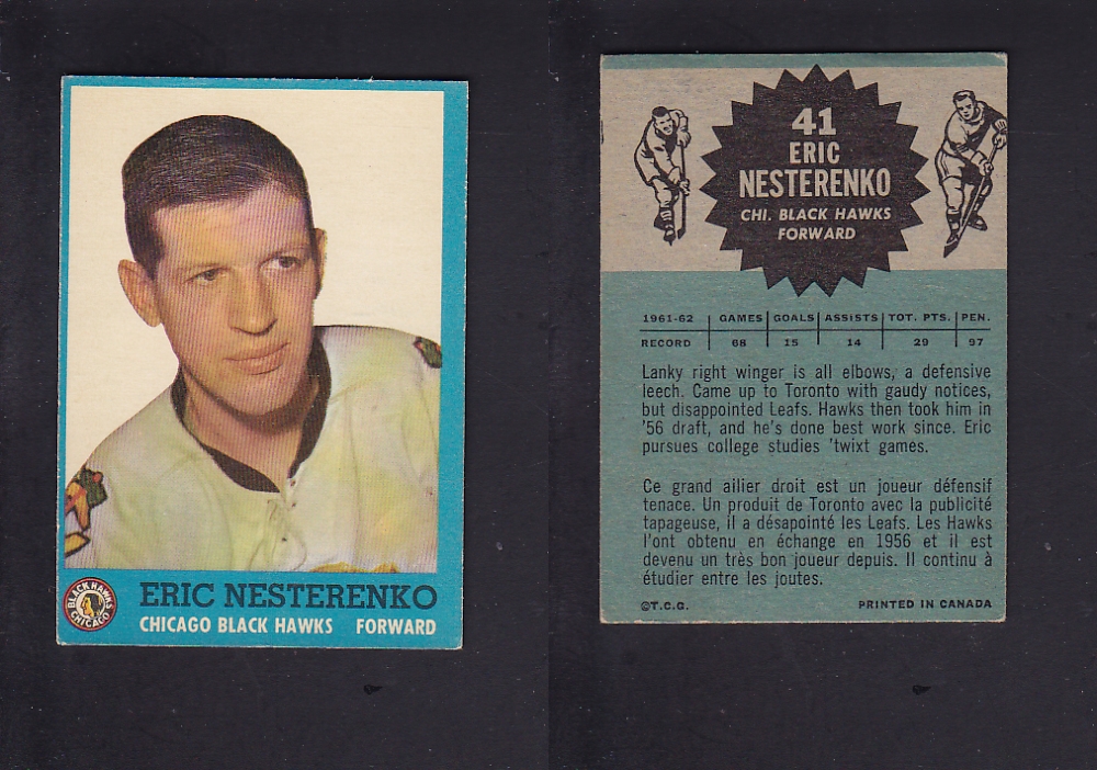 1962-63 TOPPS HOCKEY CARD  # 41 E. NESTERENKO photo